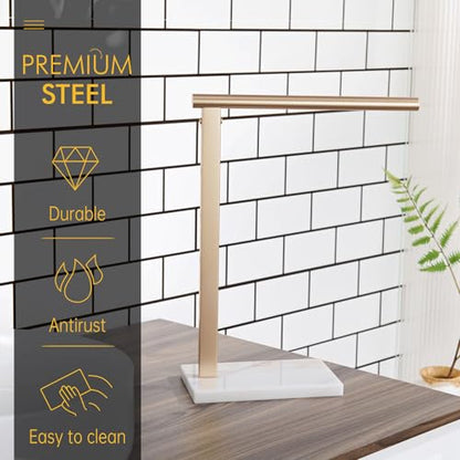 KOKOSIRI Hand Towel Rack Free Stand Towel Holder with Steady Marble Base for Bathroom Vanity Countertop, Champagne Bronze Stainless Steel 15.7'' Height THS0006-CPG - color: Champagne Bronze, size: 1-Bar