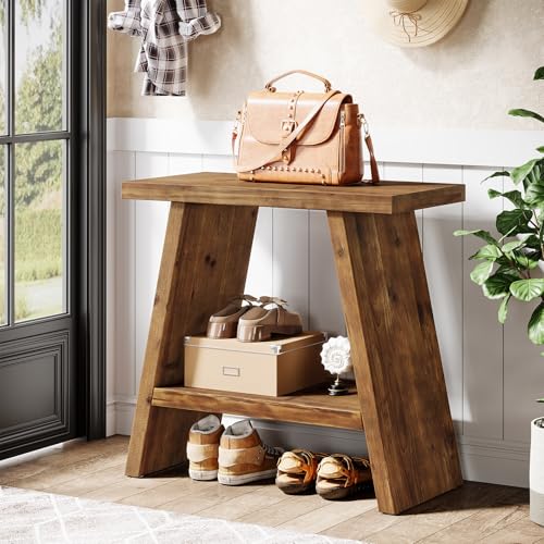 Solid Wood End Table for Living Room, Narrow Small Side Table with 2-Tier Storage, Farmhouse Bedside Nightstand for Bedroom, Small Places, Rustic Brown (1PCS) - color: Rustic Brown
