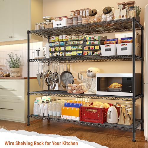 REIBII Storage Shelves 45.3''W Wire Shelving Unit 4 Tier Metal Shelves for Storage Rack Metal Shelving for Pantry Shelves Kitchen Steel Shelving, 45.3''W*63''H*17.7" D - size: 45.3"W×63"H×17.7"D