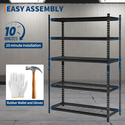 Heavy Duty 5-Tier Shelving Unit, 2500 LBS Capacity Storage Shelves for Garage Kitchen Pantry, Metal Adjustable Shelving for Basement Bathroom Laundry, 47" L x 18" W x 71" H - size: 71" H x 47" W x 18" D