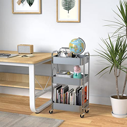 MAX Houser 3-Tier Rolling Utility Cart with Caster Wheels,Easy Assembly, for Kitchen, Bathroom (Silvery-Grey) - color: Silvery-grey, size: 3-Tier Standard Cart