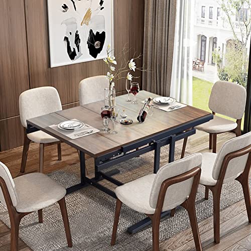 Space Saving Convertible Shelf Table, Multipurpose Converting Kitchen Dining Table to Shelf, Wood and Metal Convertible 2 in 1 Bookshelf to Dining Table