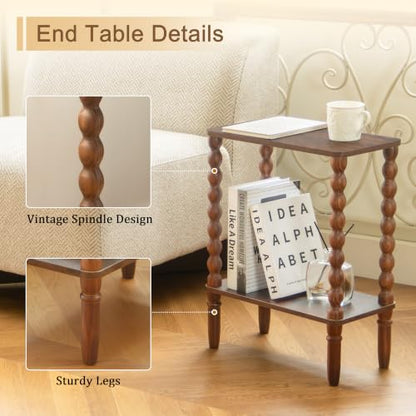 Fultyle Small Narrow End Table, Narrow Side Table Living Room with Storage, 2-Tier Wood Accent Table Slim Nightstand for Small Spaces, Office, Bedroom (Rustic Brown) - color: Rustic Brown