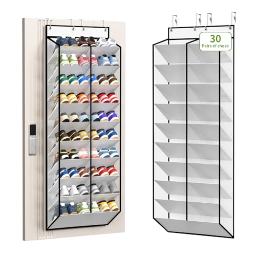 KEEPJOY 20-30 Pairs Over the Door Shoe Organizer, Mesh Hanging Shoe Rack for Door Storage with 20 Wide Deep Pockets,10-Tier White Door Shoe Holder Fits Sneakers, Boots. - color: White-1 Pack of 20 Pockets