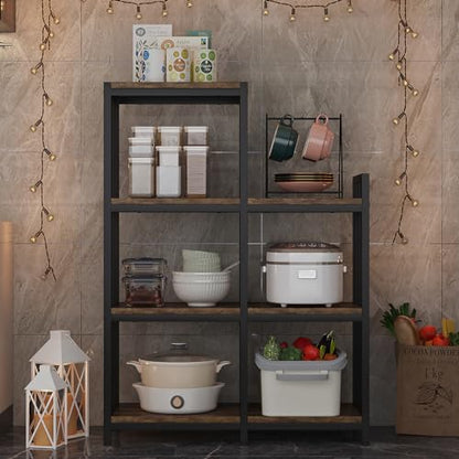 6-Tier Kitchen Bakers Rack, Freestanding Mini Fridge Stand Height Adjustable Bakers Rack with Storage, Sturdy Microwave Stand with Storage, Mini Fridge, Coffee Bar for Living Room Rustic Brown - color: Rustic Brown