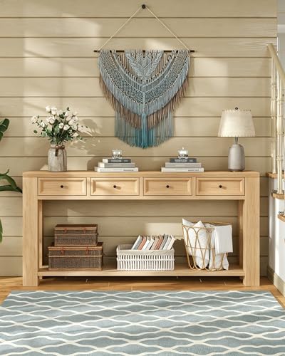 FUSOU 63 Inch Console Table, Sofa Table Behind Couch, Entryway Table with 4 Drawers & Open Shelf, Farmhouse Sofa Table for Living Room (Natural) - color: Natural