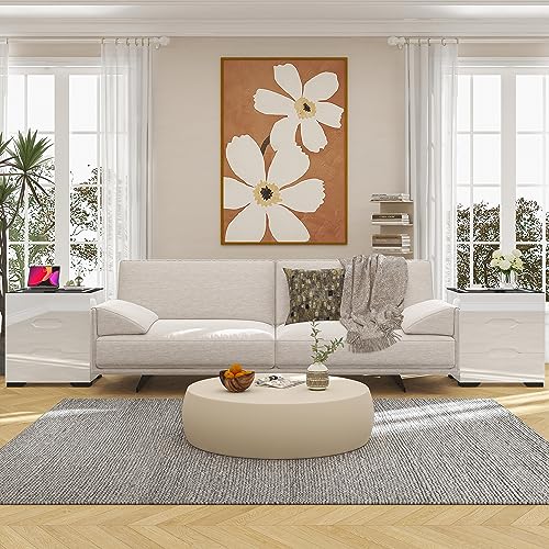 kepptory White Smart Nightstand with Wireless Charging Station & Adjustable LED Lights, High Gloss End Table with 3 Drawers & USB Charging, Bedside Table Organizer for Bedroom Use - color: White
