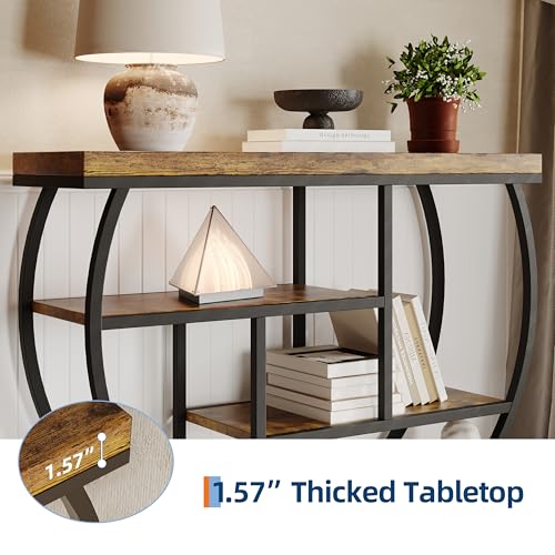 Garvee Entryway Table with Storage, Industrial 4-Tier Narrow Console Table Behind Couch with Half-Circle Base & Storage Shelves for Living Room, Hallway, Foyer - color: Rustic Brown
