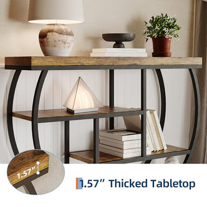 Garvee Entryway Table with Storage, Industrial 4-Tier Narrow Console Table Behind Couch with Half-Circle Base & Storage Shelves for Living Room, Hallway, Foyer - color: Rustic Brown