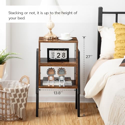 HOOBRO Nightstands Set of 2, Stackable End Tables, Small Side Tables, Bedside Tables with Open Storage Shelf, for Small Spaces, Bedroom, Living Room, Rustic Brown BF38BZP201 - color: Rustic Brown