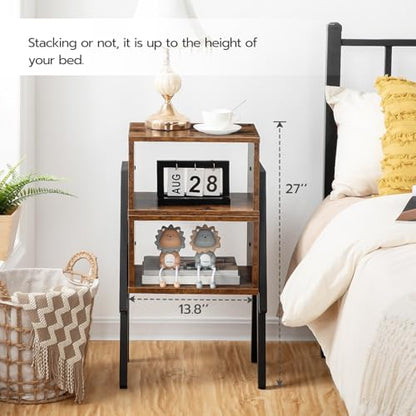 HOOBRO Nightstands Set of 2, Stackable End Tables, Small Side Tables, Bedside Tables with Open Storage Shelf, for Small Spaces, Bedroom, Living Room, Rustic Brown BF38BZP201 - color: Rustic Brown