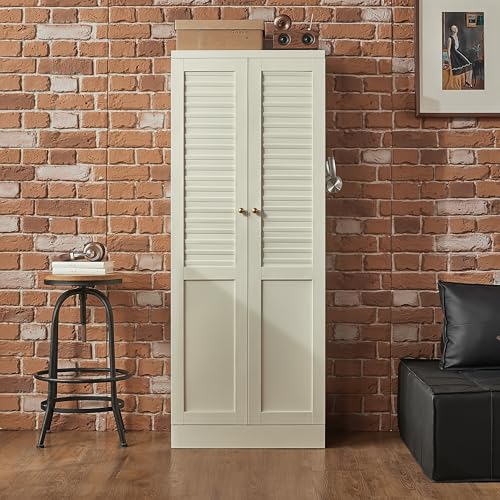 61" Metal Pantry Cabinet with Doors, Kitchen Storage Cabinet with Adjustable Shelves - color: Warm Ivory, size: Compact Pantry