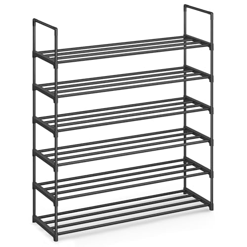 SONGMICS Shoe Rack, 6-Tier Shoe Organizer, Metal Storage Shelf, Upright or Upside Down, for 24-30 Pairs, Stackable, for Entryway, 11.8 x 36.2 x 42.7 Inches, Black ULSA306BH01 - color: Black, size: 6 Tiers (36.2"W)