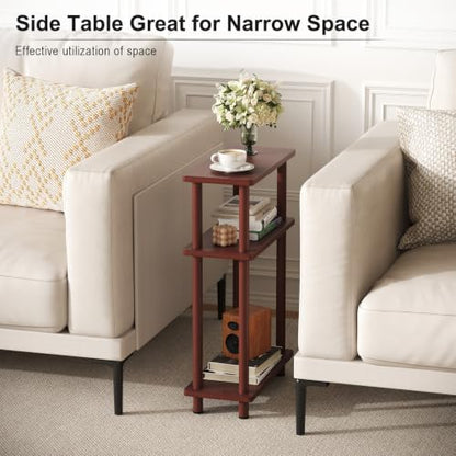 Apicizon 3 Tier End Table, Narrow Side Table with Storage Shelf, Bedroom, Living Room, Entryway, Farmhouse, Dark Brown - color: Dark Brown, style: Narrow Side Table