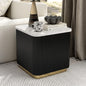Furniture of America Beryl Modern Square White Genuine Marble Top End Table with Fluted Pedestal Base and Gold Stainless Steel Accent, Low Profile Table for Living Room, Home Office, Black - size: End Table, style: Square