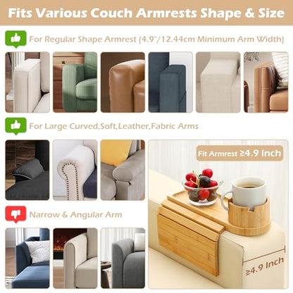 Couch Cup Holder Tray, 15.75" Bamboo Cup Holder for Couch, 3 in 1 Foldable Arm Chair Clip on Side Tray Table for Remote Snack Table on Armrest - color: Bamboo