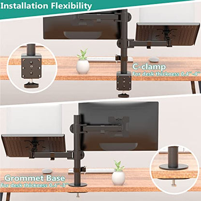 WALI Dual Arm Laptop and Monitor Desk Mount for 17" Notebook and Up to 27" Screen, Fully Adjustable Monitor Arm with Laptop Tray, VESA 75x75 100x100, Holds up to 22 lbs, Black (M001LP) - size: Dual, style: Adjustable Desk Mount