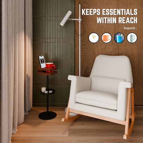 Drink Table for Small Spaces - Slim Pedestal Side Table with Real Wood Top & Stable Base for Coffee & Cocktails - Ideal for Tight Living Room & Bedroom Spaces (Sapele) - color: Sapele