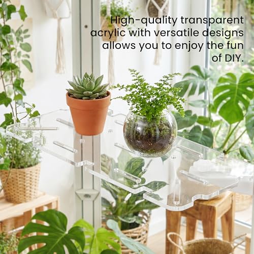 LUVCOSY 1 Pack Rectangular Acrylic Side Mount Bracket Shelf for IKEA Milsbo Tall & Wide Greenhouse Cabinet - 8mm Thick, Small Plant Display Shelf (Cabinet not included)