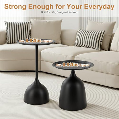2-Piece Coffee Table, Durable Small Round Coffee Tables for Living Room, Easy Assembly Modern Nesting Coffee Tables Set, Circle Side Tables Round End Table for Sofa Bedside Balcony (Black) - color: Black