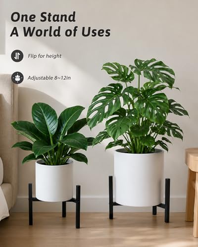 GENTINGBRO Metal Plant Stand indoor,Adjustable Modern Plant Stands,Heavy Duty Stable Plant Pot Flower Holder Indoor Outdoor Corner,Fit 8-12" Pot,Black