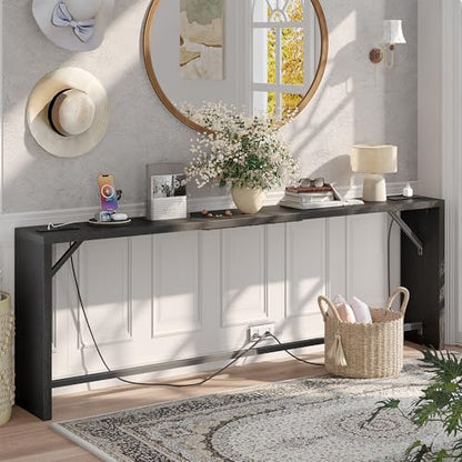 TIQLAB Sofa Table, 79''L x 9.1''W (1.2'' Thickness) Long Console Table Behind Couch, Entryway Table with Angled Metal Frame, Industrial Console Table, Black - color: Black, size: 79''L x 9.1''W x 31.5''H