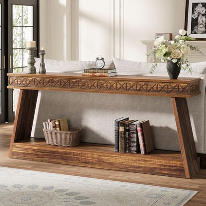 Tribesigns 70.9 Inch Long Console Table for Entryway, 2-Tier Farmhouse Entryway Table with Storage, Narrow Sofa Table Behind the Couch, Wood Accent Table for Hallway, Living Room, Foyer, Dark Brown - color: Dark Brown