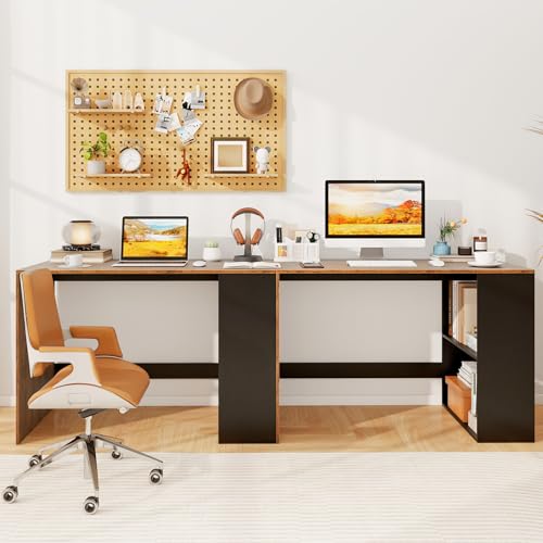 Giantex Small Desk with Bookshelf, 44 Inch Modern Computer Desk for Small Spaces, Laptop PC Desk, Vanity Table for Bedroom, Study Writing Desk for Home Office (Black+Rustic Brown) - color: Black+rustic Brown