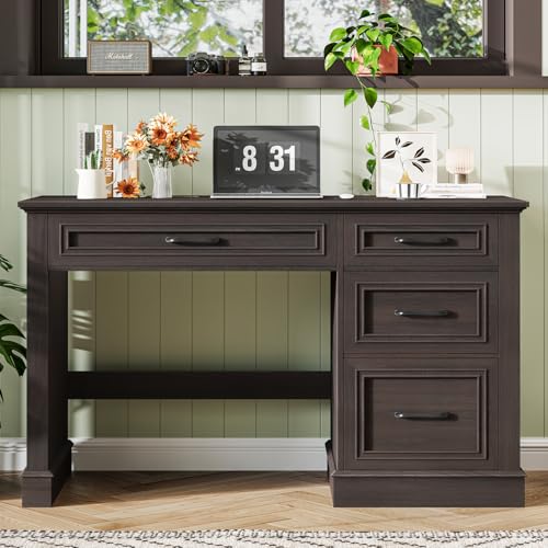 Befrases Farmhouse 47" Executive Desk with 4 Drawers, Espresso | Computer Desk with File Drawer, Workstation for Study, Home Office, Writing - color: Espresso, size: Wihtout Charging Station