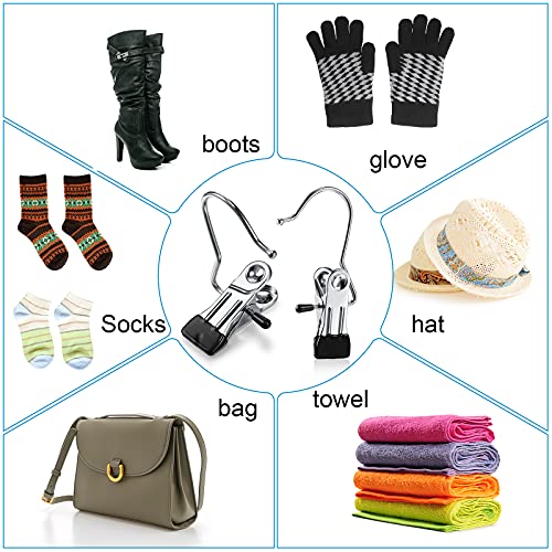 Hotop 48 Pieces Boot Hanger Clips for Closet, Laundry Hanging Hooks Heavy Duty Clips Boot Holder Portable Single Hooks Space Saving for Pants Jeans Clothes Hats Tall Towels (Silver) - color: Silver