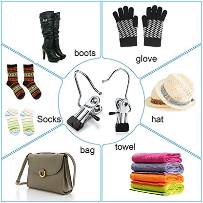Hotop 48 Pieces Boot Hanger Clips for Closet, Laundry Hanging Hooks Heavy Duty Clips Boot Holder Portable Single Hooks Space Saving for Pants Jeans Clothes Hats Tall Towels (Silver) - color: Silver