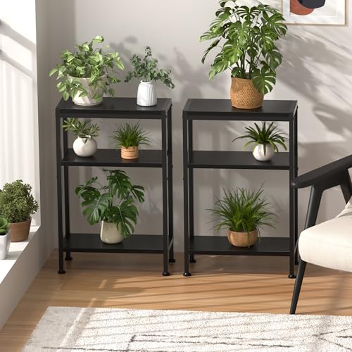 Narrow Side Table for Small Space, 3 Tier Slim End Table, Thin Nightstand, Skinny Snack Couch Table, Sofa Bedside Table in Living Room, Bedroom, Study, Kitchen and Balcony (Black) - color: Black, size: 3-Tier (7.9''D*17''W*26.6''H)