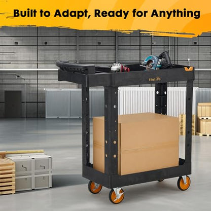 ELAFROS 2-Tier Rolling Utility Cart, 41.3 x 16.8 x 40.9 in | 550 lbs Capacity, Deep Shelves, 5" Swivel Casters, Locking Brakes, Tool Service Cart, Garage Workshop Office