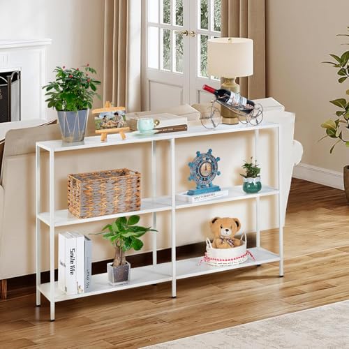 HDANI 47.2 Inch Metal Console Table with 3 Tier Strage Shelves,Narrow Entryway Table,Modern Sofa Tables for Entryway, Living Room,Bedroom,White - color: White, size: 47.24×11.81×31.5in