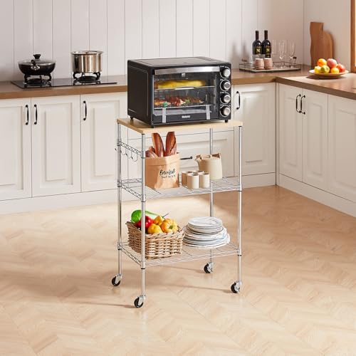 BolDuck 450Lbs Capacity Microwave Cart with Wheels, 3 Tier Rolling Cart with Adjustable Shelves, Multifunctional Metal Utility Storage Kitchen Carts on Wheels, 23.6" L*15.7" W*37" H, Wood+Chrome - size: 23.6"L*15.7"W*37"H with Adjustable Shelves