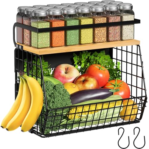 Ofiray-home Magnetic Shelf for Fridge with Wood Lid, Fruit Potato and Onion Storage Bins, Pantry Organizers & Storage, Large Container Magnetic Spice Rack for Refrigerator, Kitchen Counter, Cabinet - color: Black, size: 1-Regular