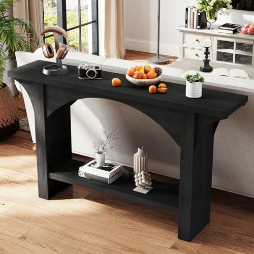 Black Entry Table, 55'' Modern Console Table 2-Tier Wood Entrance Table Foyer Tables for Entryway Hallway - color: Black 07
