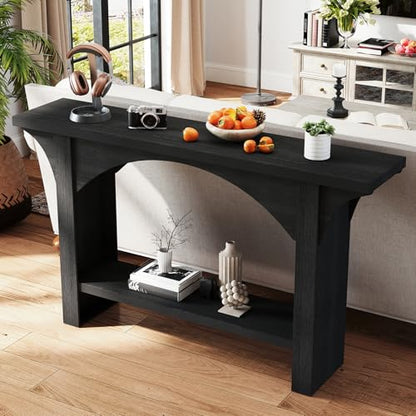 Black Entry Table, 55'' Modern Console Table 2-Tier Wood Entrance Table Foyer Tables for Entryway Hallway - color: Black 07