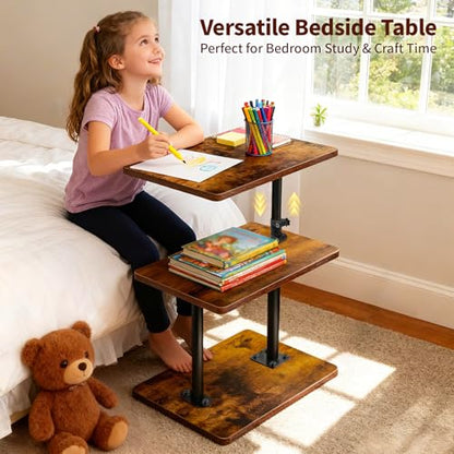 Swivel Side Table Adjustable Height, 3-Tier End Table 360°Rotatable Tray | Space Saving Nightstand with Storage Shelf for Small Spaces, Living Room, Bedroom - size: 1pcs