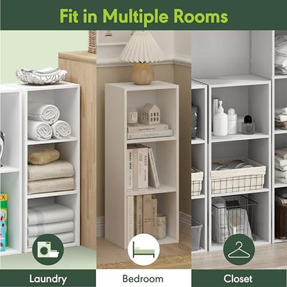 Furinno LUDER Book Shelf, 3-Cube Bookshelf, Bookcase with Open Shelves, 9.3 x 12 x 31.5, Easy Assembly, for Living Room, Bedroom, Home Office, White - color: White, size: 3-Tier Cube