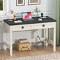 YOMILUVE Farmhouse Computer Desk with 2 Drawers, 39 Inch Small Office Computer Desk with Power Outlets, Compact Writing Study Vanity Desk for Small Spaces, Black and White - color: Black and White