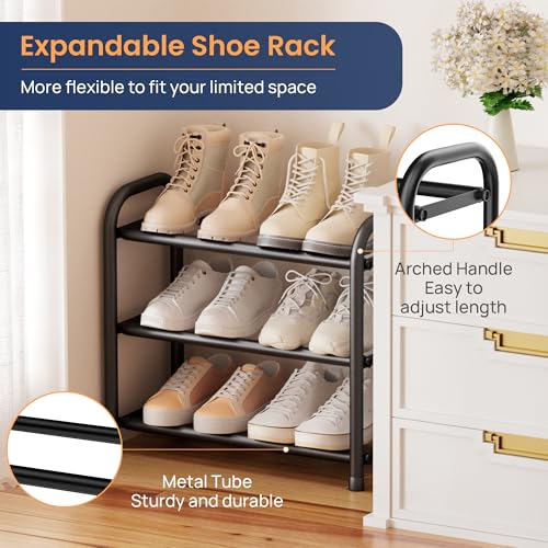 ENJOYBASICS 3 Tier Expandable Shoe Rack for Closet, Free Standing Metal Shoe Shelf Storage Organizer Holder 12 Pairs, Adjustable Width Shoe Rack for Entryway Small Space, Black - size: 3 Tier (6-12 Pairs)
