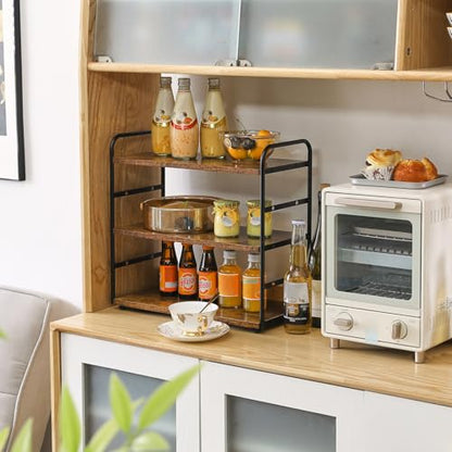 IBUYKE Kitchen Countertop Standing Storage Shelf,Brown TWJ001H | 3-Tier Bathroom Counter Organizer Tray Countertop Storage Shelf Counter Standing Rack Cosmetic Holder - size: square, style: 1