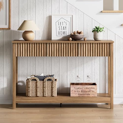 Treocho 47" Fluted Console Table with 3 Drawers and Storage Shelf | Narrow Long Entryway Table,Behind Couch Accent Tables, Entrance Foyer, Hallway, Living Room, Brown - color: Brown
