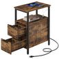 VASAGLE Side End Table with Charging Station, Slim Nightstand with 2 Drawers, Narrow Bedside Table for Living Room, Small Spaces, 18.9 x 11.8 x 24 Inches, Rustic Brown and Ink Black ULET324K101S - color: Rustic Brown + Ink Black, size: 18.9"D x 11.8"W