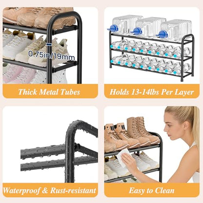 ENJOYBASICS 4 Tier Expandable Shoe Rack for Closet, Free Standing Metal Shoe Shelf Storage Organizer Holder 24 Pairs, Adjustable Width Shoe Rack for Entryway Small Space, Black - size: 4 Tier (8-24 Pairs)
