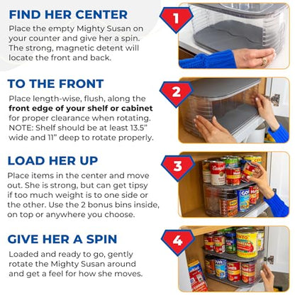 Mighty Susan 2-Tier Lazy Susan Pantry Organizer – Steel Reinforced Turntable for Kitchen Cabinets & Pantry Storage – Heavy-Duty Can Organizer Holds Up to 30 lbs – Rotates 360° – Includes 2 Bonus Bins - size: Mighty Susan 2-Tiered