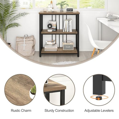 FOLUBAN Small Bookshelf and Bookcase, 3 Tier Open Book Shelf, Modern Metal and Wood Shelving Unit for Living Room Bedroom, Oak - color: Oak, size: 12.6"D x 29.5"W x 32.3"H