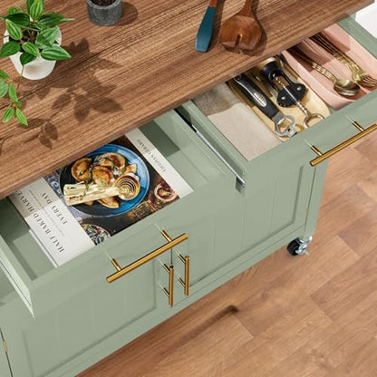 Best Choice Products 36in Large Rolling Kitchen Island Cart, 2-Door Cabinet, 2 Drawers, Pull-Out Shelf, Power Outlet, Hooks, & Swivel Lockable Wheels - Pistachio Green - style: Pistachio Green