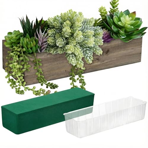 Dandat 1 Set Wood Boxes for Centerpieces 12x4 Inch Rectangle Wooden Planter Box Rustic Wooden Planters with Removable Plastic Liner Floral Foam Blocks for Christmas Wedding Home Garden Decor(Brown) - color: Brown, size: 12 X 4 Inch